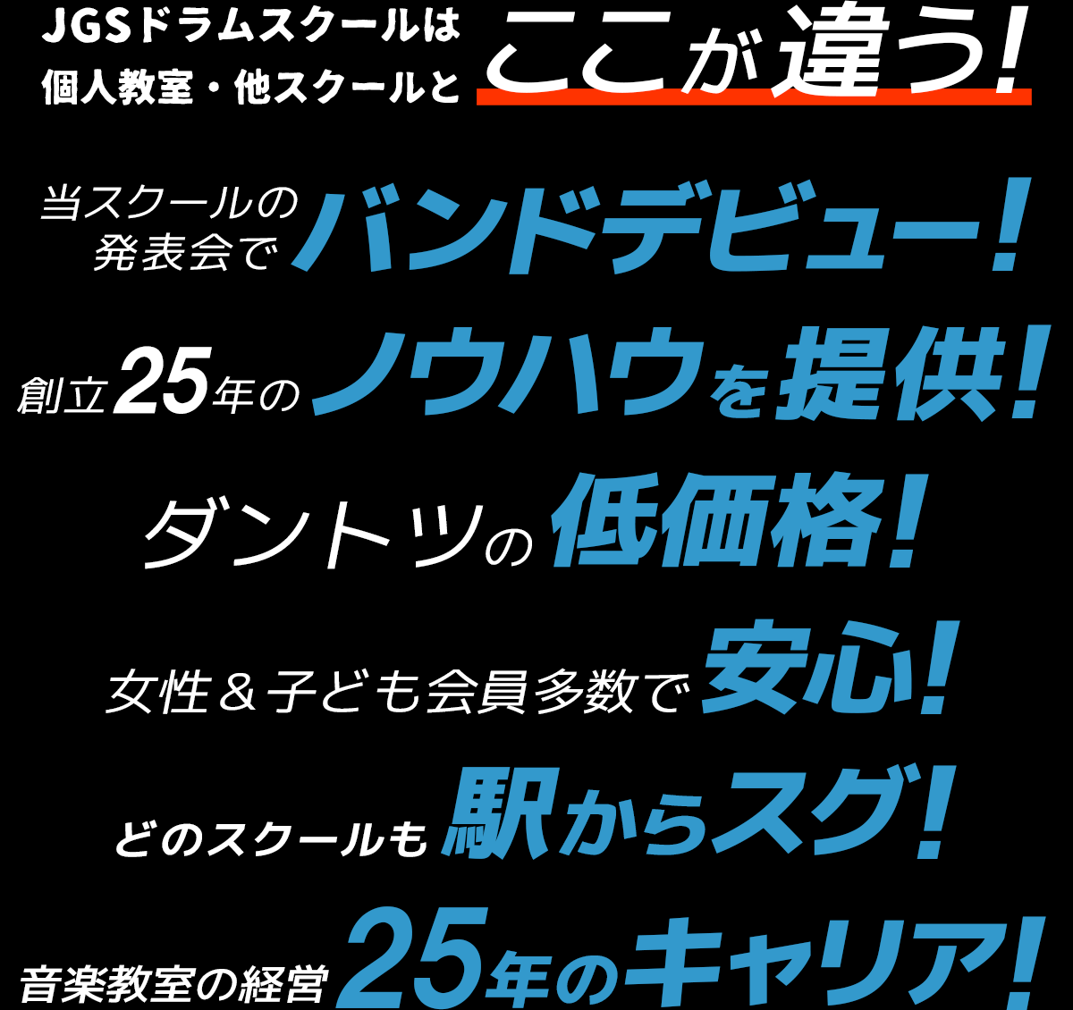 JGSドラムスクールは個人教室・他スクールとここが違う！